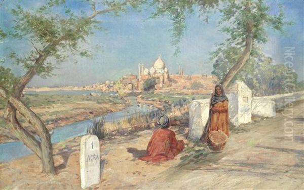 On The Road To Agra With The Taj Mahal In The Background Oil Painting by Holger Hvitfeldt Jerichau