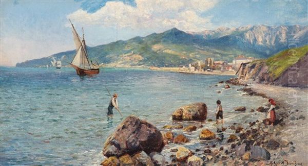 A Coastal Scene, Presumably From Italy Oil Painting by Holger Hvitfeldt Jerichau