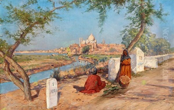 From Agra With A View Of Taj Mahal Oil Painting by Holger Hvitfeldt Jerichau