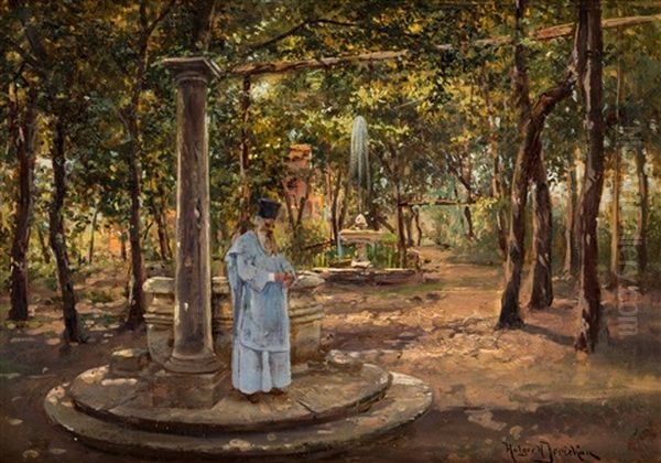 Russian Orthodox Priest In The Livadia Park, Crimea by Holger Hvitfeldt Jerichau