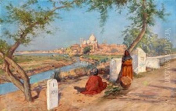 From Agra With A View Of Taj Mahal Oil Painting by Holger Hvitfeldt Jerichau