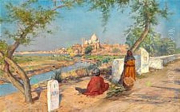 From Agra With A View Of Taj Mahal Oil Painting by Holger Hvitfeldt Jerichau