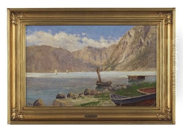 Fjord Shoreline With Sailboats Oil Painting by Holger Hvitfeldt Jerichau