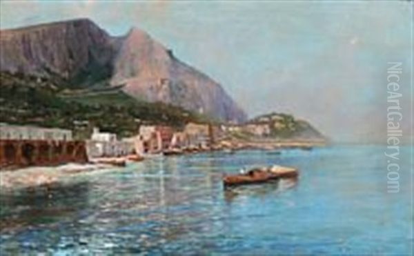 Coastal Scene From Marina Grande In Capri Oil Painting by Holger Hvitfeldt Jerichau