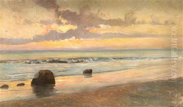 Strand Von Capri In Der Abendsonne Oil Painting by Holger Hvitfeldt Jerichau