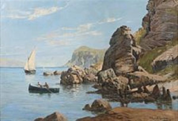 View From An Italian Rocky Coast Oil Painting by Holger Hvitfeldt Jerichau