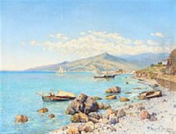 Coastal Scene From Massandra In Crimea Oil Painting by Holger Hvitfeldt Jerichau