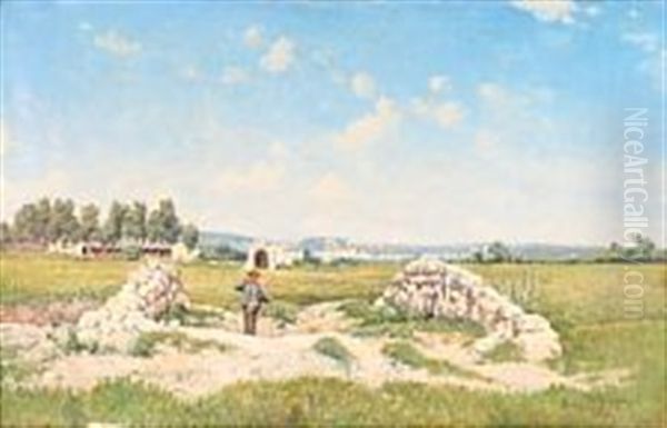 Landscape With A Shepherd Outside Naples Oil Painting by Holger Hvitfeldt Jerichau