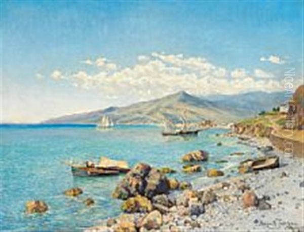 Coastal Scene From Massandra In Crimea Oil Painting by Holger Hvitfeldt Jerichau