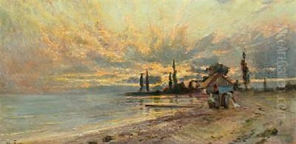 Washerwomen At The Beach Oil Painting by Holger Hvitfeldt Jerichau