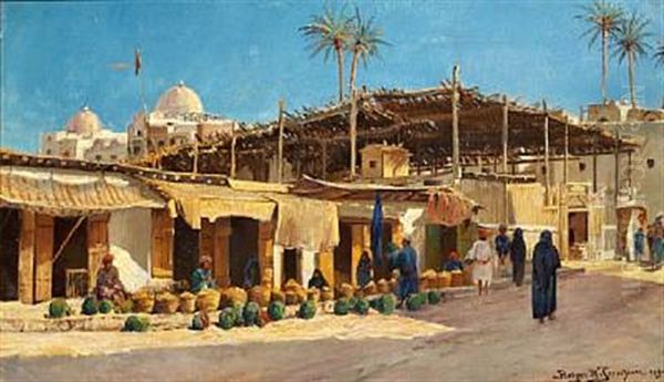 Street View From India Oil Painting by Holger Hvitfeldt Jerichau