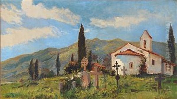 Southern European Summer Landscape Oil Painting by Holger Hvitfeldt Jerichau