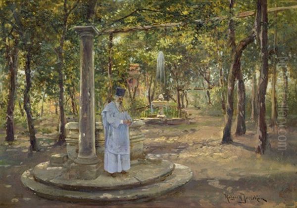 Orthodoxer Priester In Einem Sommerlichen Klostergarten Auf Der Krim by Holger Hvitfeldt Jerichau