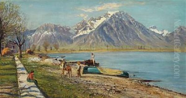 Landscape With Mountains Oil Painting by Holger Hvitfeldt Jerichau