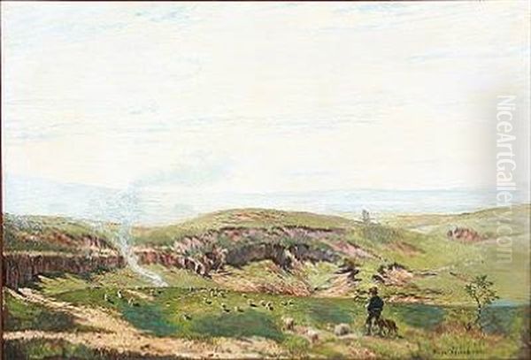 A Shepherd With Sheep On The Roman Campagna Oil Painting by Holger Hvitfeldt Jerichau