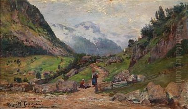 Landscape From Bondhus In Norway Oil Painting by Holger Hvitfeldt Jerichau