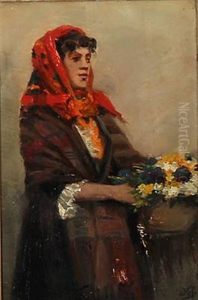 Italian Flower Seller Oil Painting by Holger Hvitfeldt Jerichau