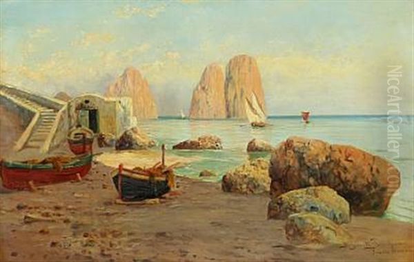 Coastal Scene At Piccola Marina Oil Painting by Holger Hvitfeldt Jerichau