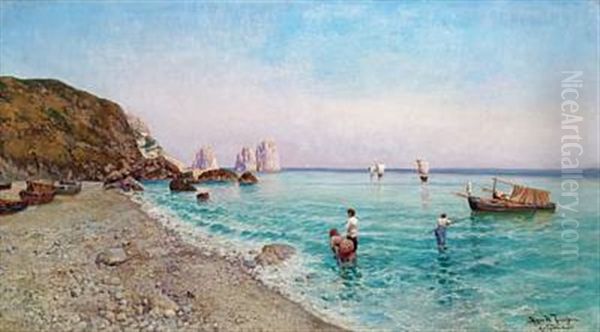 View Of Marina Picola, Capri Oil Painting by Holger Hvitfeldt Jerichau