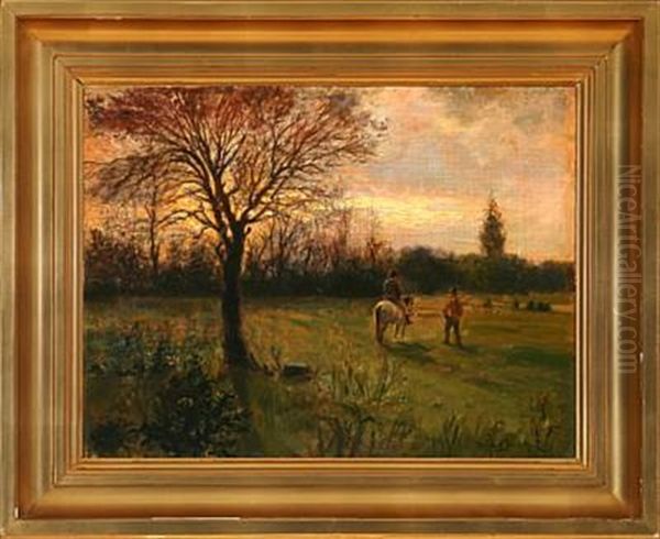 Summer Evening With A Rider And A Hunter Oil Painting by Holger Hvitfeldt Jerichau