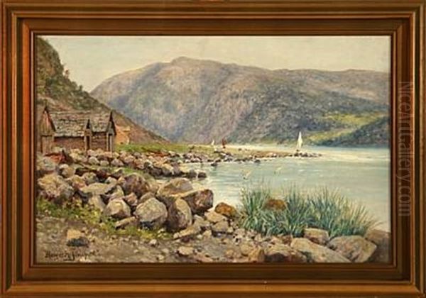 Norwegian Fiord, Summer Oil Painting by Holger Hvitfeldt Jerichau