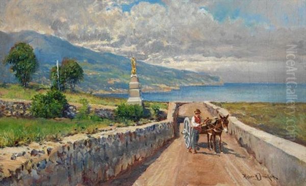 Mediterrane Kustenlandschaft Mit Eselsgespann Oil Painting by Holger Hvitfeldt Jerichau