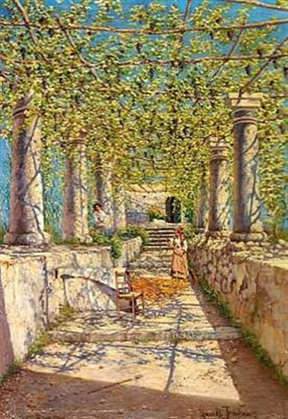 Maihost I Pergolaen Casa Restituline Capri Oil Painting by Holger Hvitfeldt Jerichau