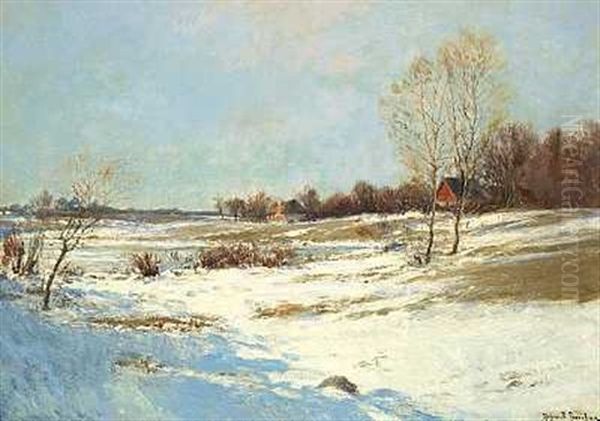 Sol Over Dansk Vinterlandskab Oil Painting by Holger Hvitfeldt Jerichau