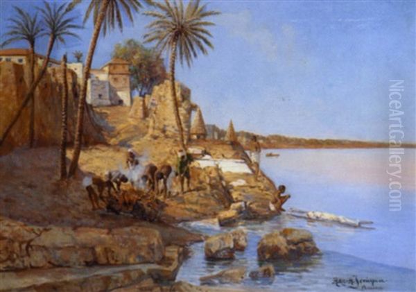 Vue De Benares Oil Painting by Holger Hvitfeldt Jerichau