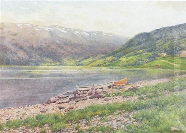 Norsk Landskab Oil Painting by Holger Hvitfeldt Jerichau