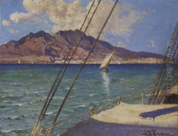 Udsigt Fra En Bad I Middelhavet Mod Capri Oil Painting by Holger Hvitfeldt Jerichau