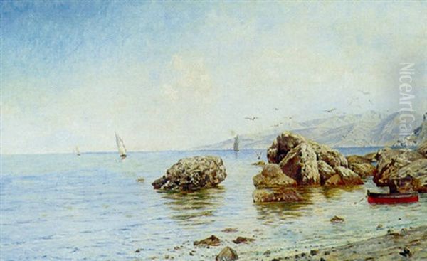 Kystparti Fra Marina Grande Capri Med Sejlskibe Og Optrukken Robad Oil Painting by Holger Hvitfeldt Jerichau