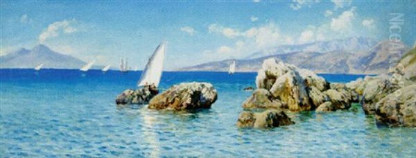 Sailing Boats Off The Coast Of Capri by Holger Hvitfeldt Jerichau