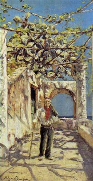 Staende Italiener I En Pergola by Holger Hvitfeldt Jerichau