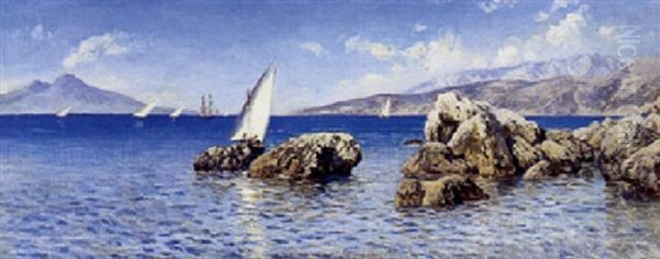 Parti Fra Capri Med Udsigt Mod Vesuv Oil Painting by Holger Hvitfeldt Jerichau