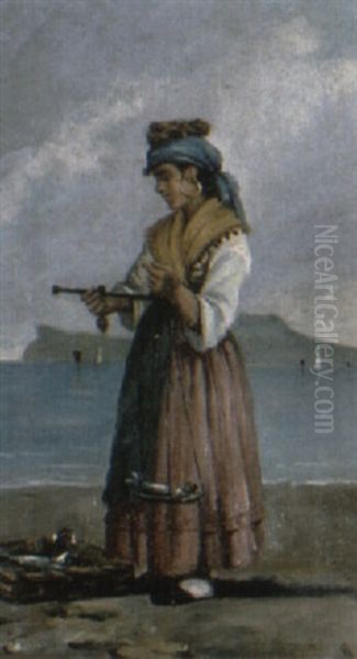 A Neapolitan Fish Seller Oil Painting by Holger Hvitfeldt Jerichau