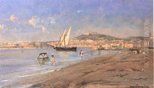 The Bay Of Naples With San Martino In The Distance Oil Painting by Holger Hvitfeldt Jerichau