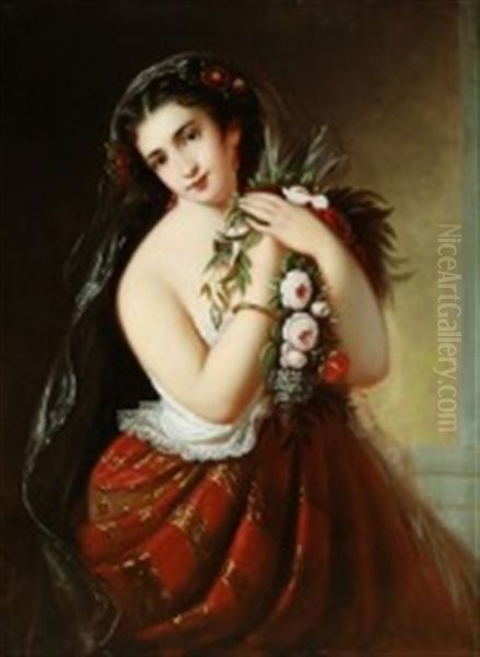 Flora Oil Painting by Elisabeth Anna Maria Jerichau-Baumann