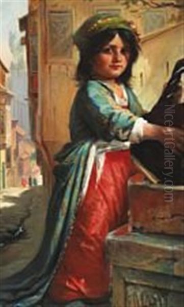 A Small Girl From The Middle East In Colourful Clothes Oil Painting by Elisabeth Anna Maria Jerichau-Baumann