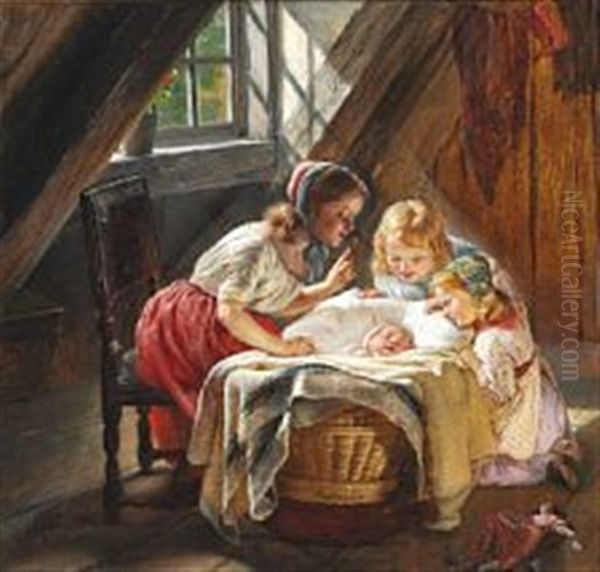 Interior With Three Little Girls by Elisabeth Anna Maria Jerichau-Baumann