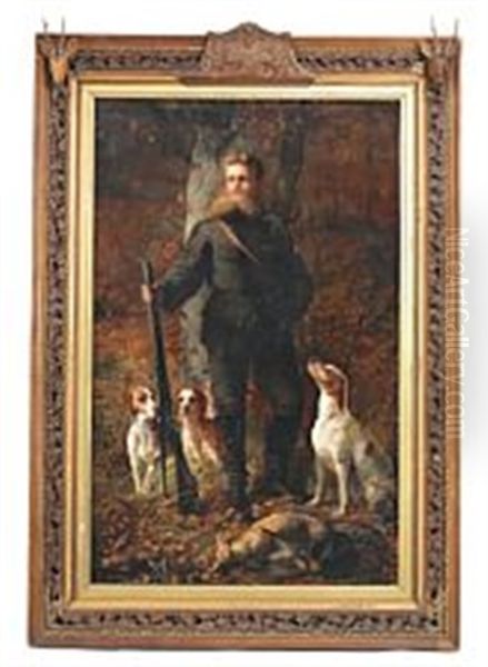 Emil Holstein Rathlou (1849-1919) Heir Of The Estate Rathlousdal. After The Hunt With His Dogs And Game Oil Painting by Elisabeth Anna Maria Jerichau-Baumann