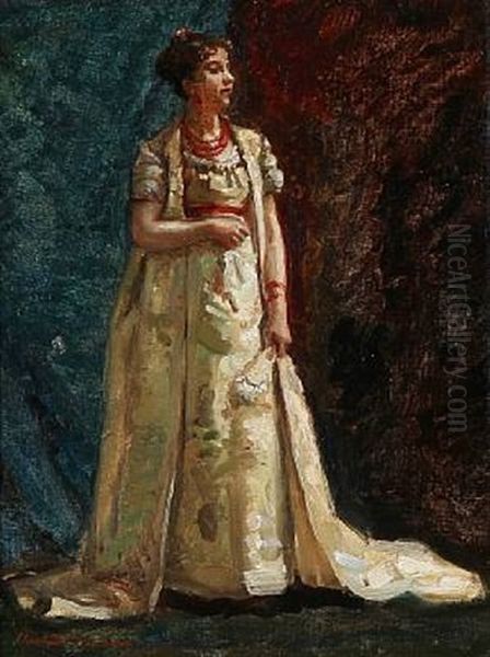 A Woman In A White Dress Oil Painting by Elisabeth Anna Maria Jerichau-Baumann