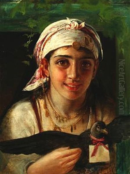 A Young Turkish Woman Sending A Letter To Her Loved One Oil Painting by Elisabeth Anna Maria Jerichau-Baumann