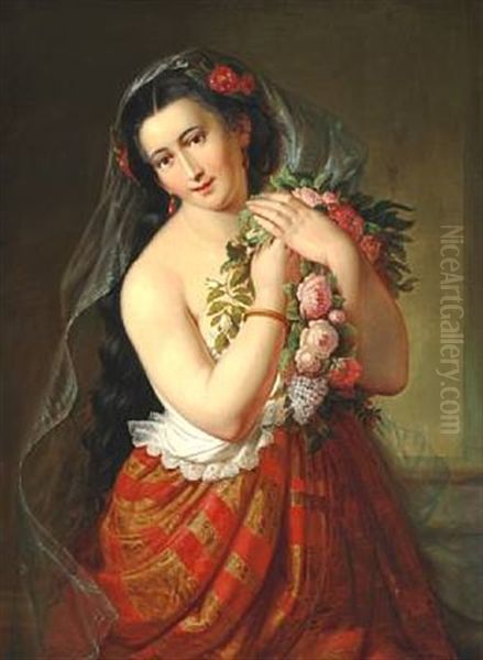 Flora Oil Painting by Elisabeth Anna Maria Jerichau-Baumann