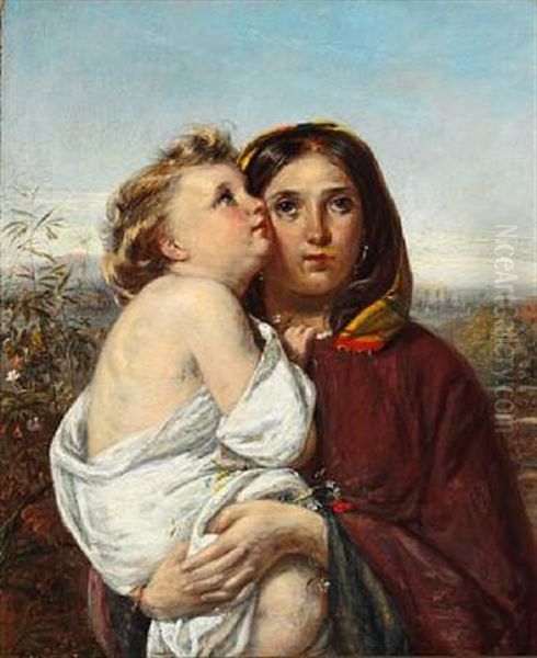 Italian Woman Holding A Fair-haired Child by Elisabeth Anna Maria Jerichau-Baumann