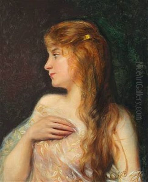 Young Girl With Gingery Hair (the Artist's Daughter Sophie?) Oil Painting by Elisabeth Anna Maria Jerichau-Baumann