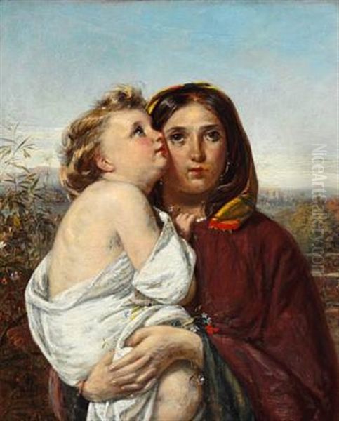 Italian Woman With A Fair-haired Child Oil Painting by Elisabeth Anna Maria Jerichau-Baumann