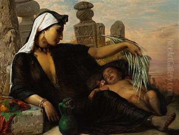 A Fellah Woman And Her Baby Oil Painting by Elisabeth Anna Maria Jerichau-Baumann