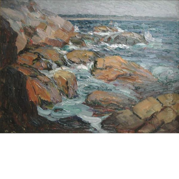 Rocks And Sea Oil Painting by Charles Basing