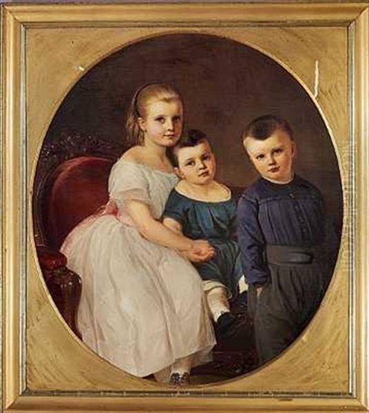 Tre Born Af Familien Trap Oil Painting by Elisabeth Anna Maria Jerichau-Baumann